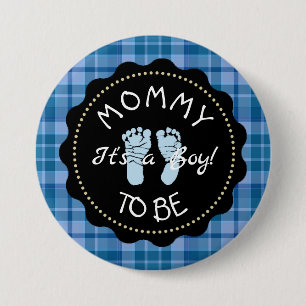 Mom to be  Blue Plaid Baby Shower button