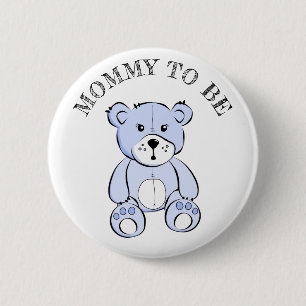 Mom to be Blue Teddy Bear Baby Shower Button