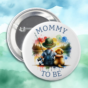 Mom to be Boy's Fishing Themed Baby Shower 2 Inch Round Button