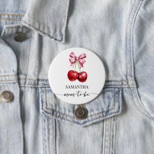 Mom to Be Cherry Pink Coquette Baby Shower Button