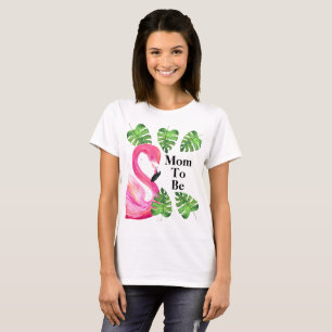 Mom To Be Flamingo Tropical Leaves Party  T-Shirt
