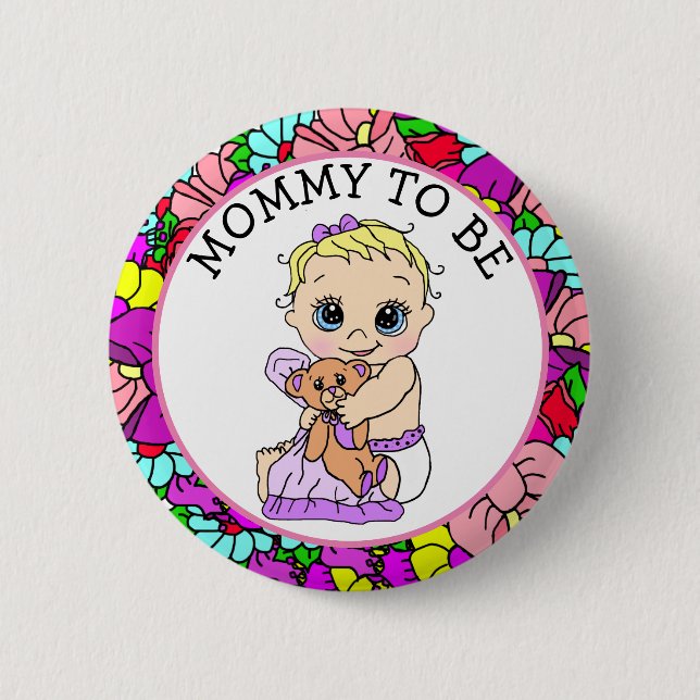 Mom To Be Girl's Baby Shower 2 Inch Round Button (Front)
