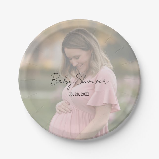 Mom-To-Be Gradient Sheet Photo Baby Shower Paper Plate (Front)