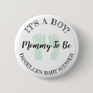 Mom to be Green Footprints Baby Shower button