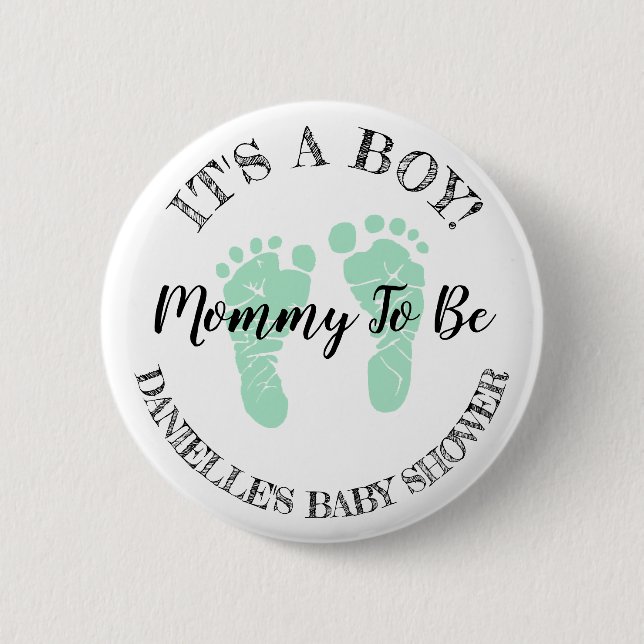 Mom to be Green Footprints Baby Shower button (Front)