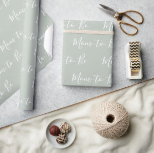 Mom to Be Green White Script Elegant Baby Shower Wrapping Paper