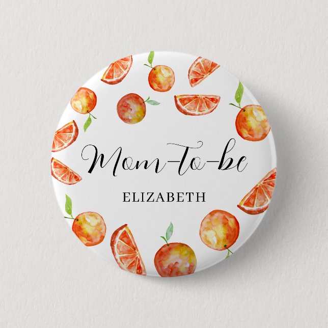 Mom-to-be Little Cutie Baby Shower Orange Custom 2 Inch Round Button (Front)