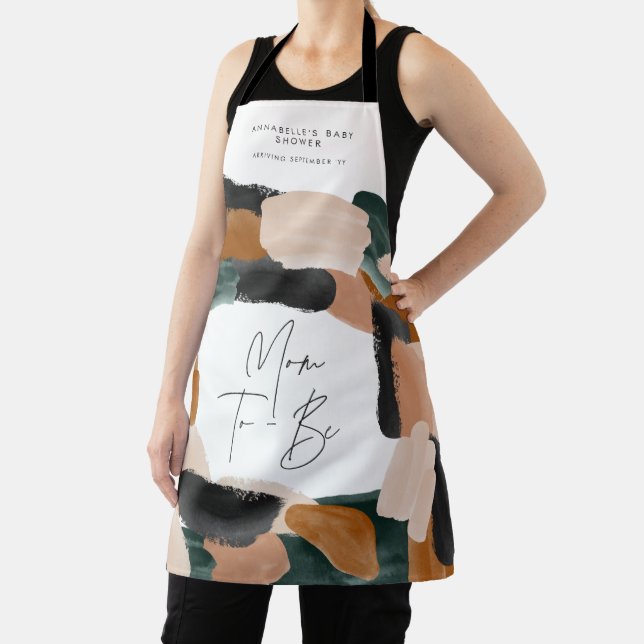 Mom to be modern terracotta green black painted apron (Insitu)