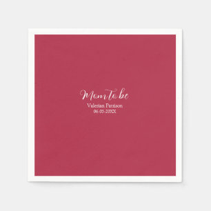 mom to be name date maroon white baby shower red napkin