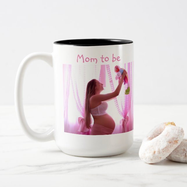 Mom to be personalized photography ,mother's day Two-Tone coffee mug (With Donut)
