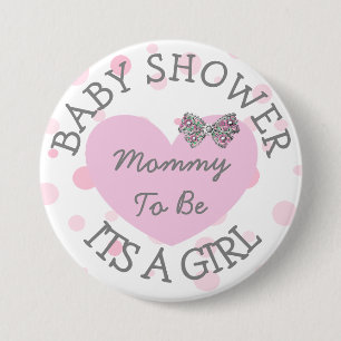 Mom to be Pink and Silver Baby Shower Button