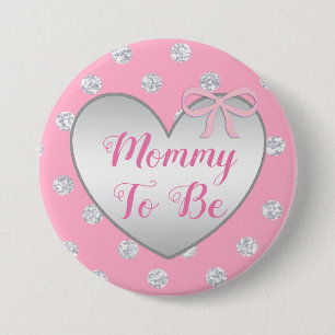 Mom to be Pink and Silver Bow Baby Shower Button