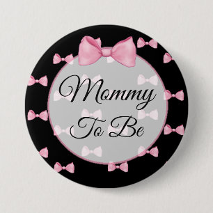 Mom to be Pink Bow Baby Shower Button Black