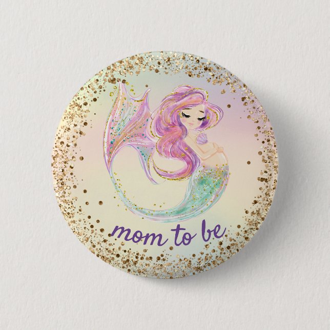 Mom to Be Pregnant Mermaid Baby Shower 2 Inch Round Button (Front)