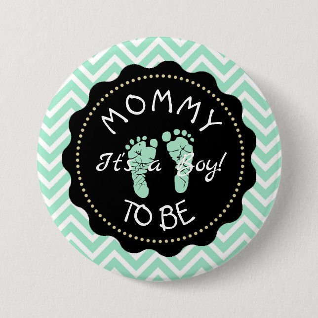 Mom to be Sage Green Chevron Baby Shower button (Front)
