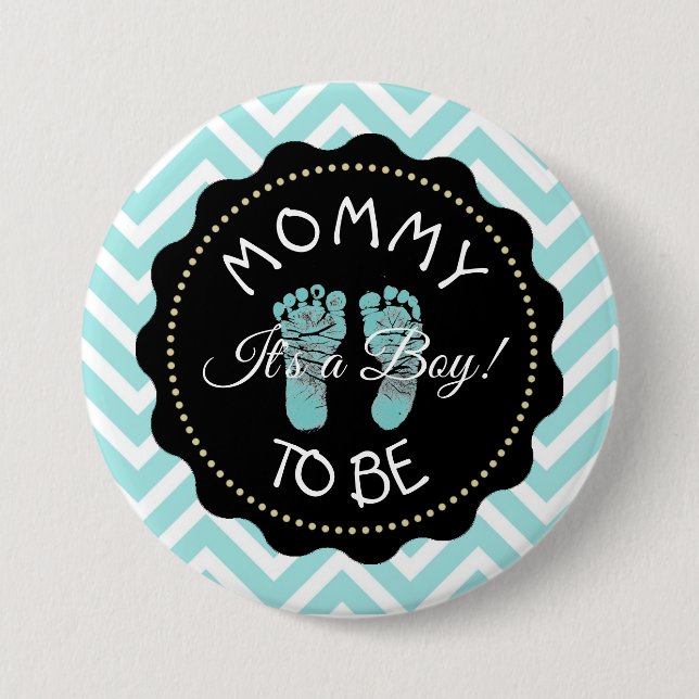 Mom to be teal  striped Chevron Baby Shower button (Front)