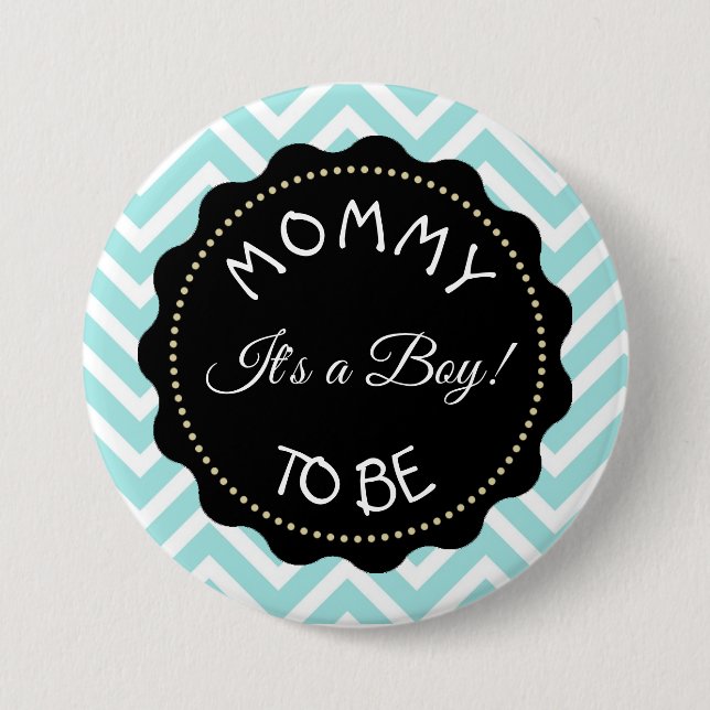 Mom to be teal  striped Chevron Baby Shower button (Front)
