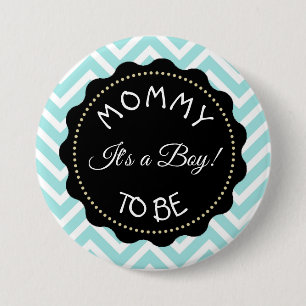 Mom to be teal striped Chevron Baby Shower button