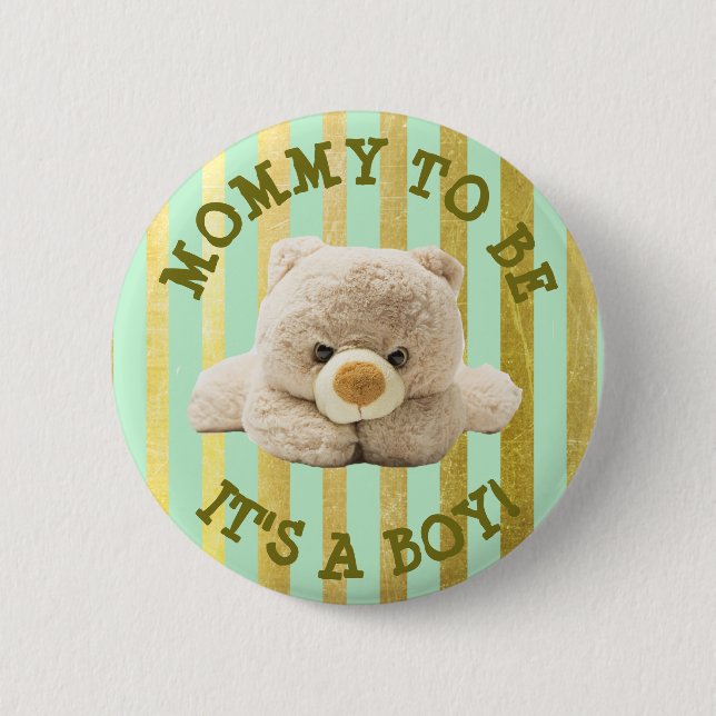 Mom to be "Teddy Bear" Geen Baby Shower Button (Front)