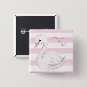 Mom to Be Typography Pink Stripe Swan Girl Shower 2 Inch Square Button