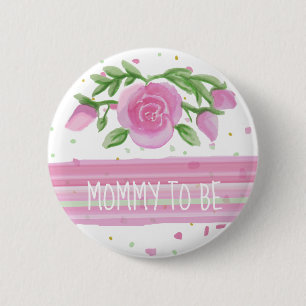 Mom To Be Watercolor Pink Roses Baby Shower 2 Inch Round Button