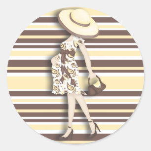 Mom to Be Yellow & Brown Striped Classic Round Sticker