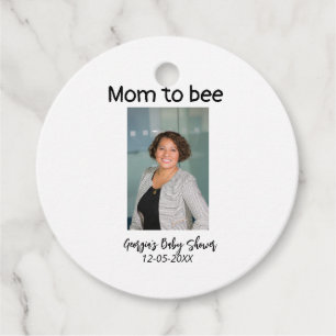 Mom to bee add photo name baby shower date  favour tags