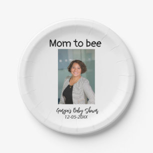 Mom to bee add photo name baby shower date paper plate