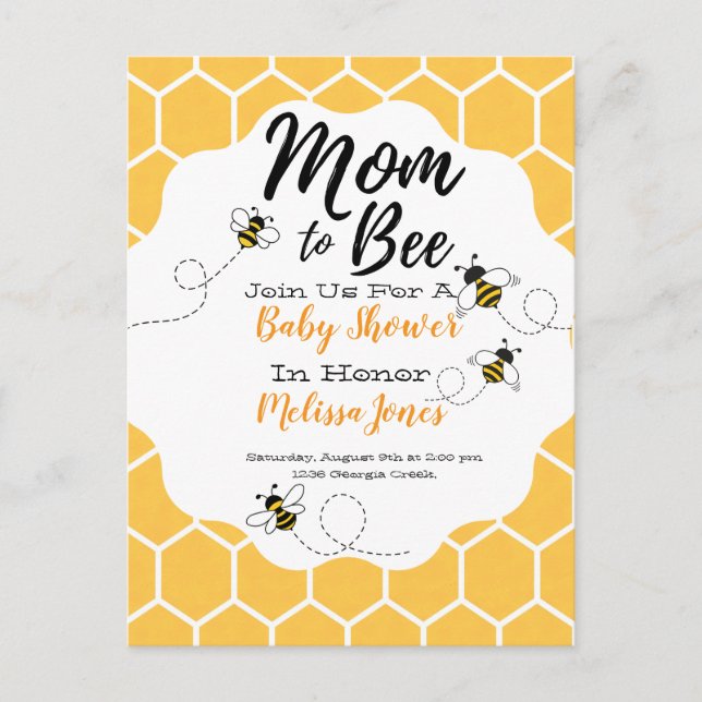 Mom to Bee Baby Shower Invitation  Postcard (Front)