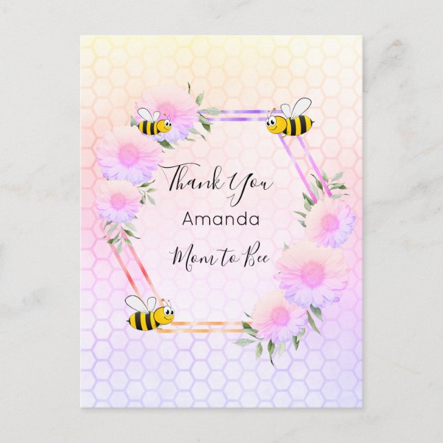 Mom to Bee Baby shower pink floral thank you Postcard (Front)