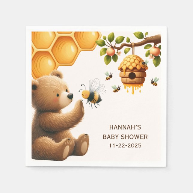 Mom to Bee Brown Bear Baby Shower Napkin (Front)