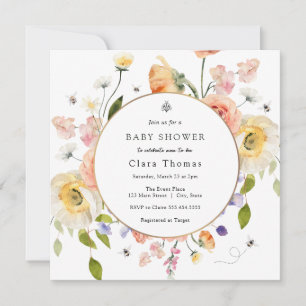 Mom to BEE Floral Baby Shower Invitation