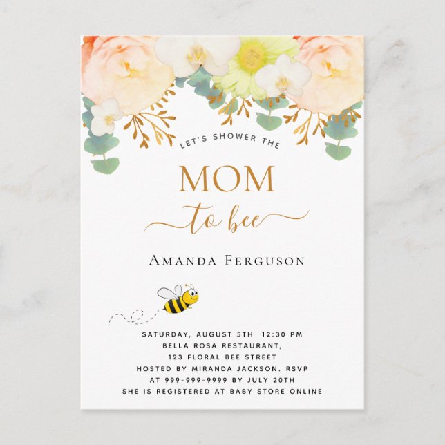 Mom to bee floral cute blush pink girl Baby Shower Postcard (Front)