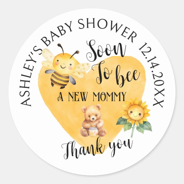 Mom-to-Bee Honey Bear Baby Shower  Classic Round Sticker (Front)