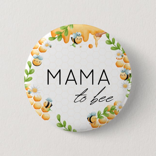 Mom to Bee Honey Bumble Bee Baby Shower 2 Inch Round Button (Front)