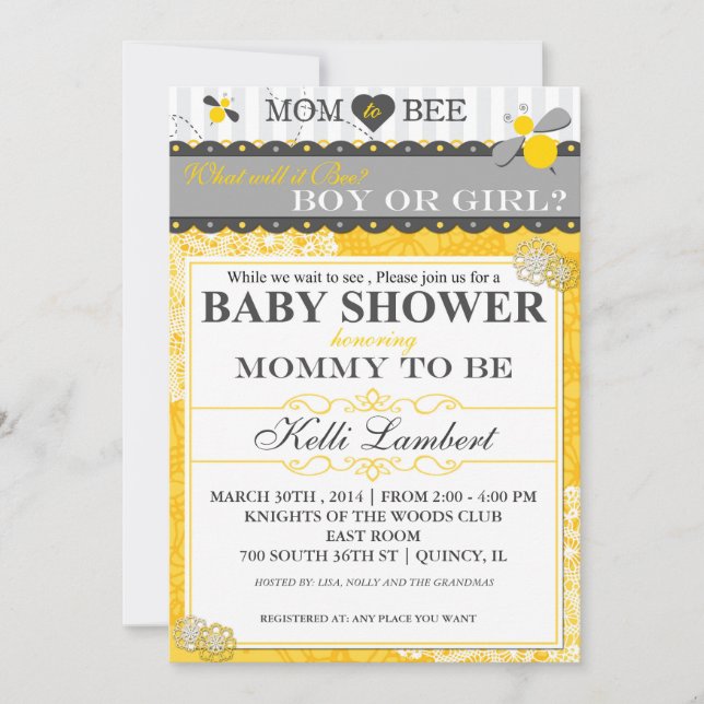 Mom to Bee Whimsical Bee Baby Shower Invitation (Front)