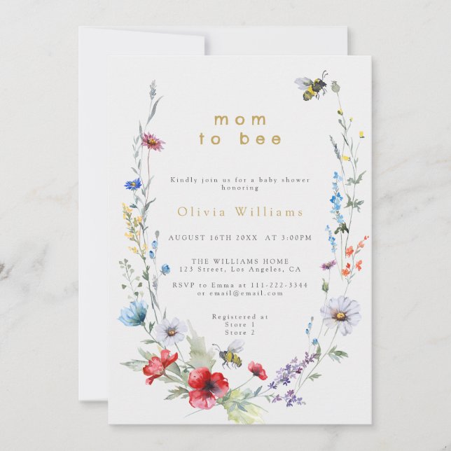 Mom To Bee Wildflower Meadow Baby Shower Invitation (Front)