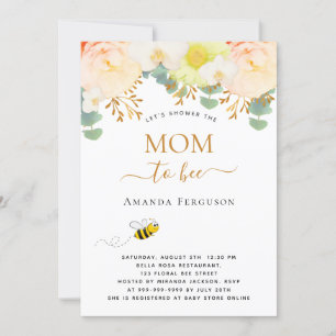 Mom to bee yellow floral cute Baby Shower Invitation
