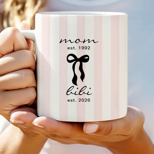 Mom to Bibi Mug Pink Bow Stripes (Creator Uploaded)