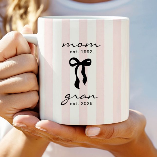 Mom to Gran Mug Pink Bow Stripes (Creator Uploaded)