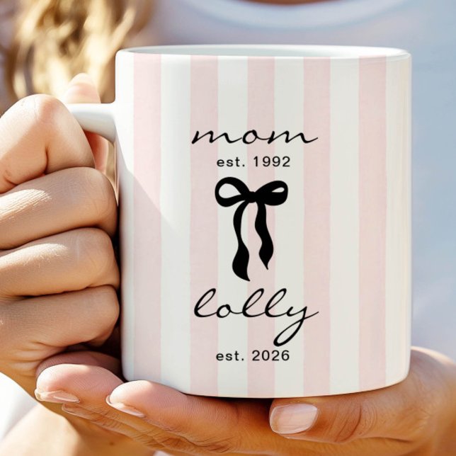 Mom to Lolly Mug Pink Bow Stripes (Creator Uploaded)