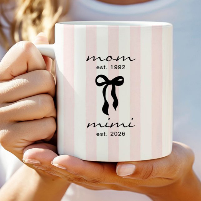 Mom to Mimi Mug Pink Bow Stripes (Creator Uploaded)