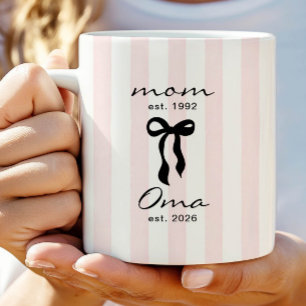 Mom to Oma Mug Pink Bow Stripes