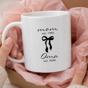 Mom to Oma Mug Pink Bow Stripes