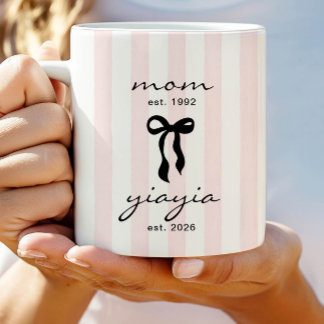 Mom to Yiayia Est Mug with Bow