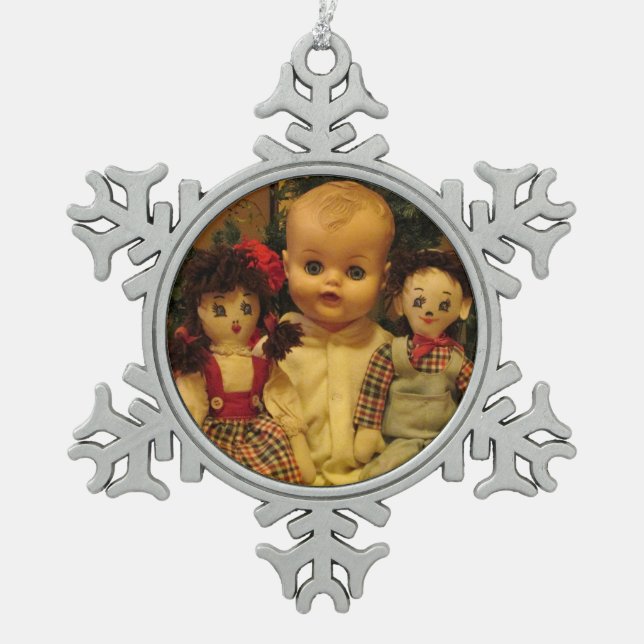 Mom & Twins Snowflake Pewter Christmas Ornament (Front)