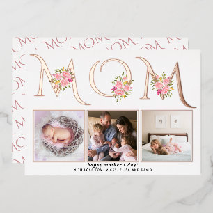 MOM typography photo Mothers Day rose gold Foil Holiday Card