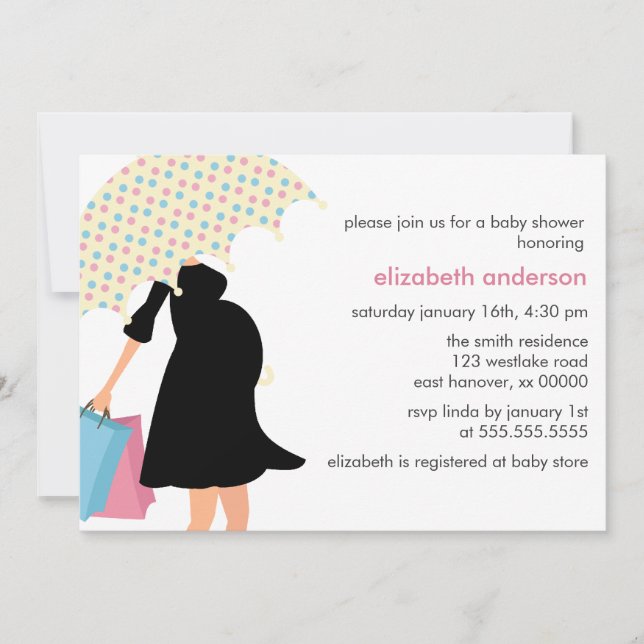 Mom Under Umbrella Baby Shower Invitation (Front)