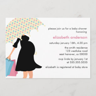 Mom Under Umbrella Baby Shower Invitation
