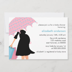 Mom Under Umbrella Baby Shower Invitation